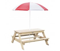 Medinis iškylos stalas su suoliukais ir skėčiu vaikams | Classic World CW54594